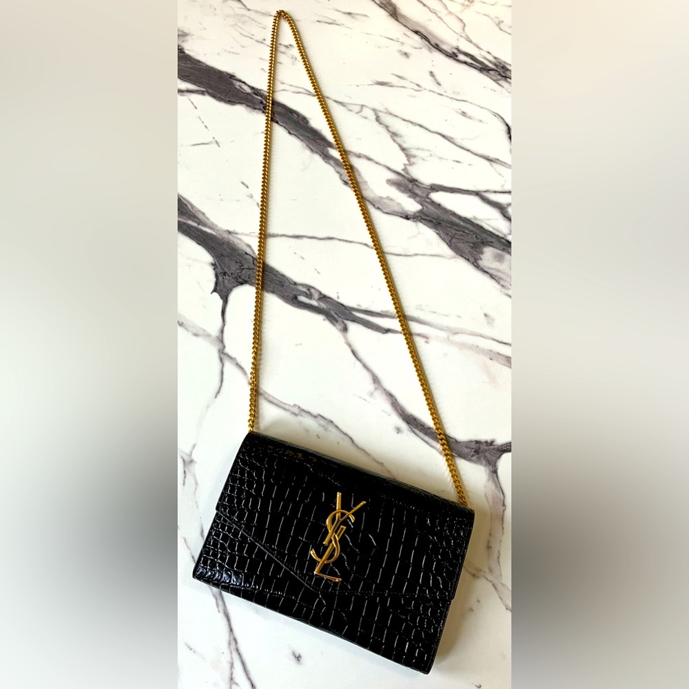 YSL purse/wallet in shiny black crocodile-embossed leather *BRAND NEW*
